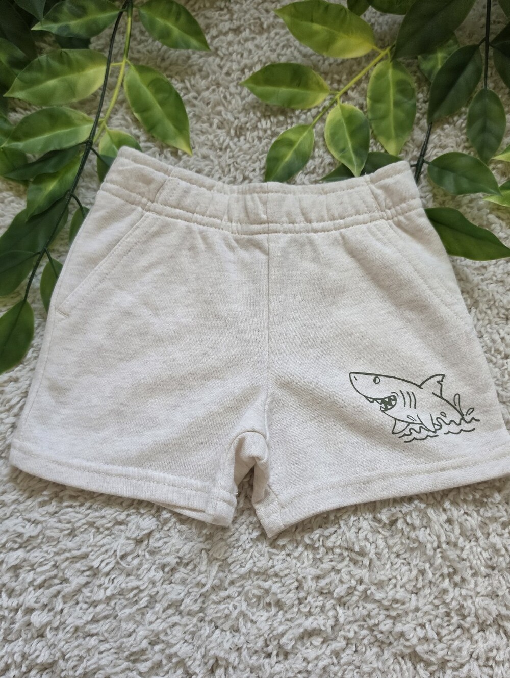 Baby Boy Oatmeal Shark Shorts (12-18 Months)